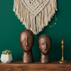 2'li Kadın Suratı Heykel Biblo Altın 28x12cm - 2