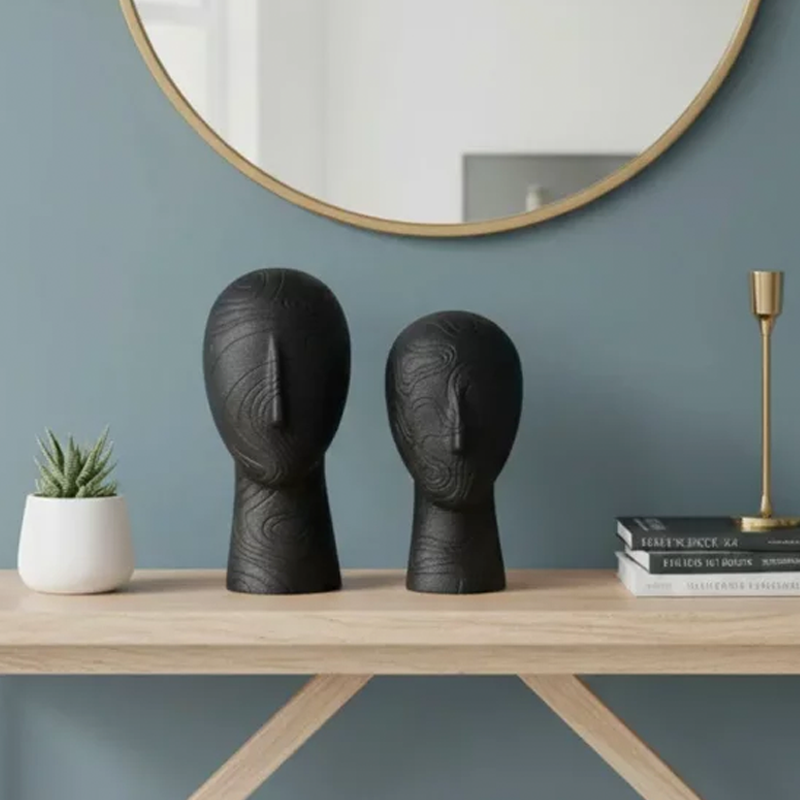 2'li Kadın Suratı Heykel Biblo Siyah 28x12cm - 3