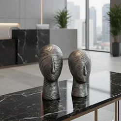 2'li Kadın Suratı Heykel Biblo Gümüş 28x12cm - 2