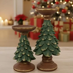 2'li Yılbaşı Çam Ağacı Şamdan ve Mumluk (16 ve 27cm Boy) - 2