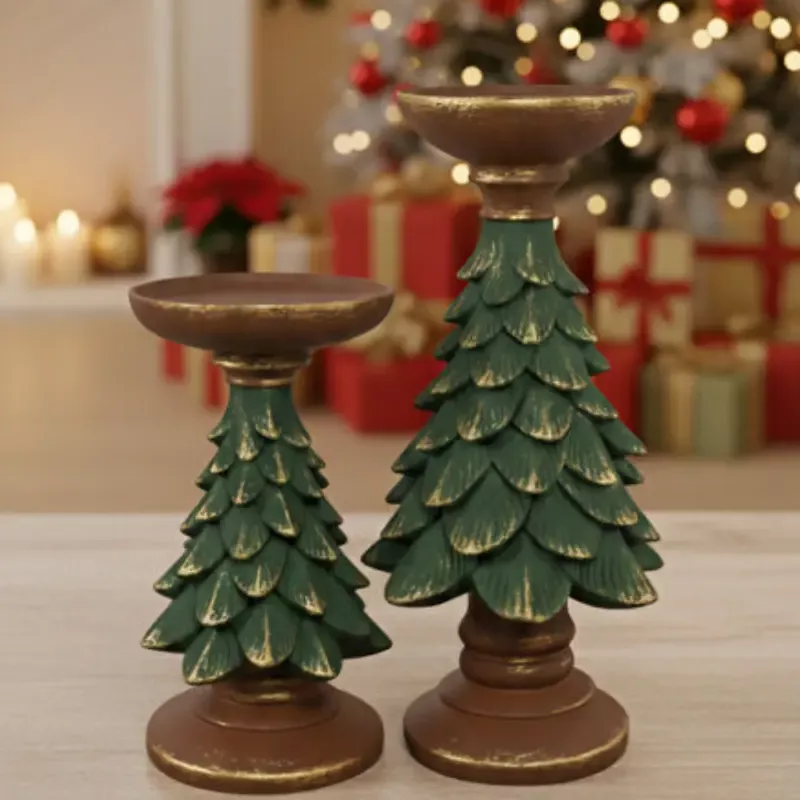 2'li Yılbaşı Çam Ağacı Şamdan ve Mumluk (16 ve 27cm Boy) - 2