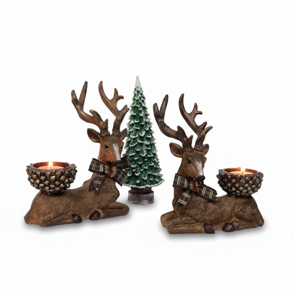 3'lü Geyik Mumluk ve Çam Ağacı Seti 18x16x10 cm - 3