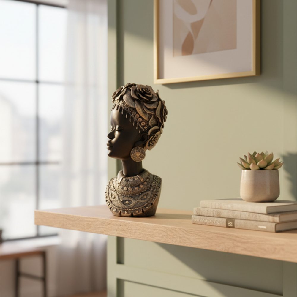 Çiçekli Etnik Kadın Heykeli 26x11 cm