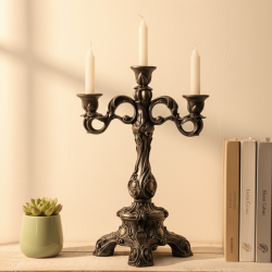 Dekoratif 3 Kollu Şamdan Mumluk (37x25cm) Antrasit Gold