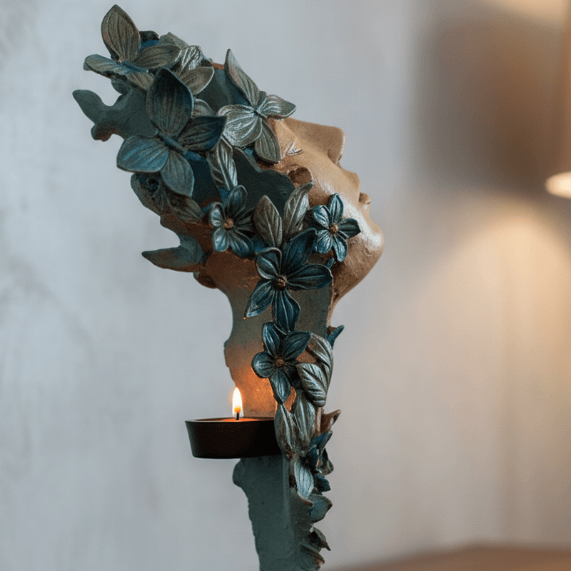 Dekoratif Çiçekli Kadın Biblo Mumluk 32x15 cm - 2