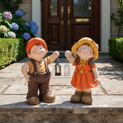 Dekoratif Fenerli Cüce Heykeli 2’li Set 44x27 cm - 1