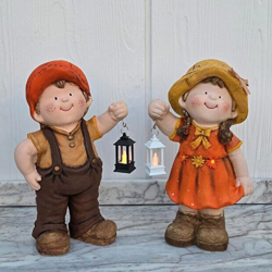 Dekoratif Fenerli Cüce Heykeli 2’li Set 44x27 cm - 3