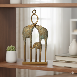 Dekoratif Fil Ailesi Biblo  Küf Yeşili ve Gold 35x18 cm - 2