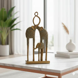 Dekoratif Fil Ailesi Biblo  Küf Yeşili ve Gold 35x18 cm - 3