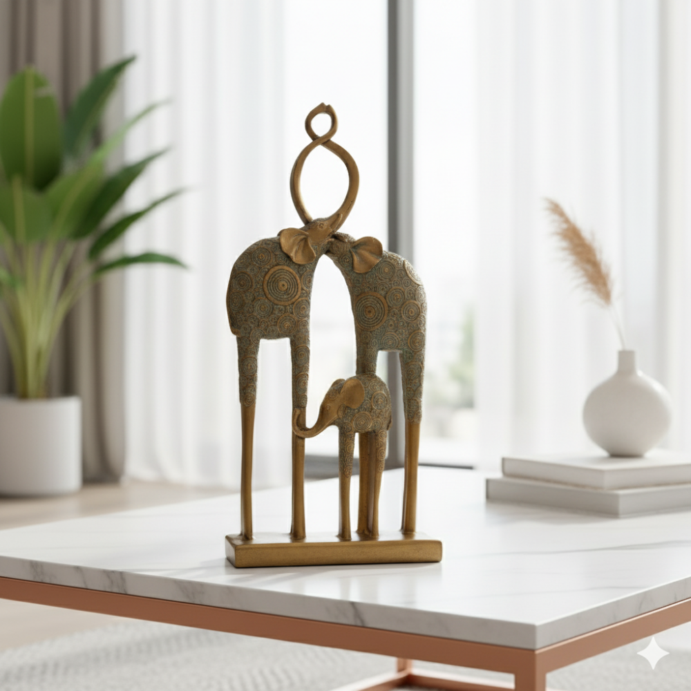 Dekoratif Fil Ailesi Biblo  Küf Yeşili ve Gold 35x18 cm - 3