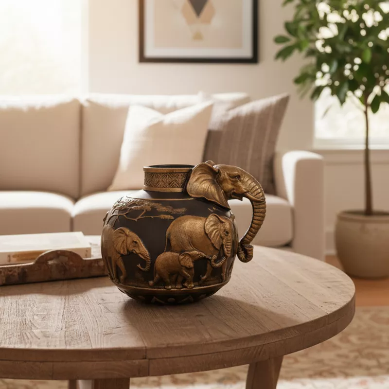 Dekoratif Fil Figürlü Lüks Vazo Heykel 25x32x27cm