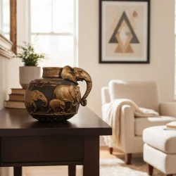 Dekoratif Fil Figürlü Lüks Vazo Heykel 25x32x27cm - 2