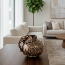 Dekoratif Fil Figürlü Tombul Vazo Saksı (32x27cm) - 3