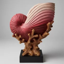 Dekoratif Mercanlı Deniz Kabuğu Vazo Biblo Red 27x21cm - 2