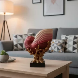 Dekoratif Mercanlı Deniz Kabuğu Vazo Biblo Red 27x21cm - 1