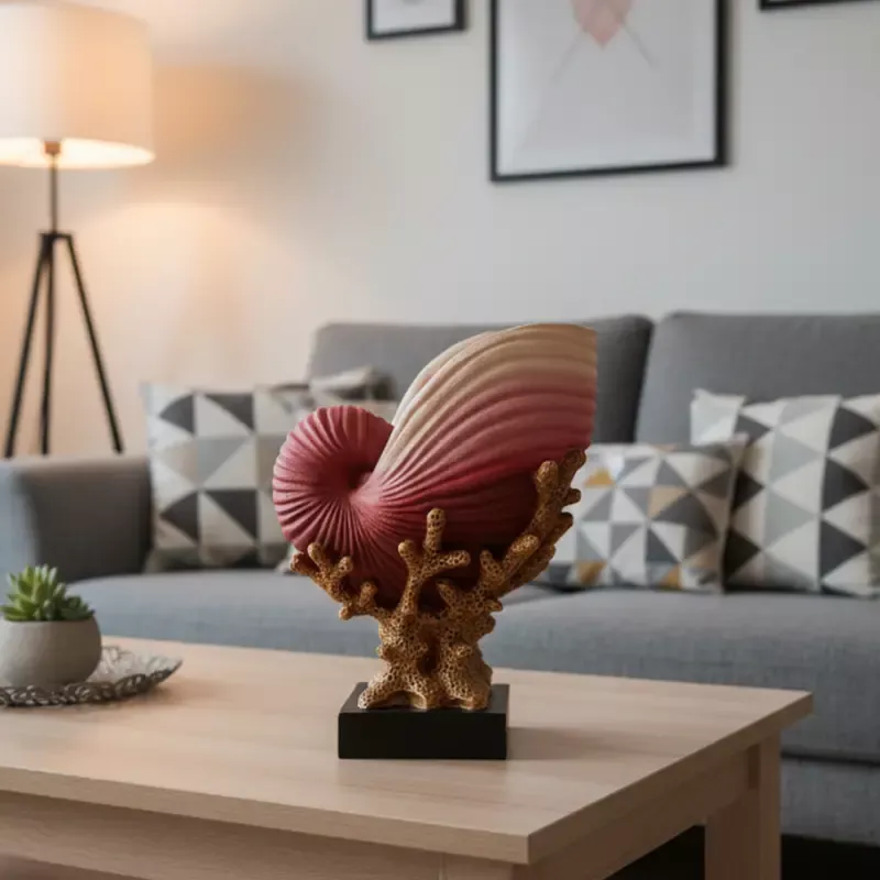 Dekoratif Mercanlı Deniz Kabuğu Vazo Biblo Red 27x21cm