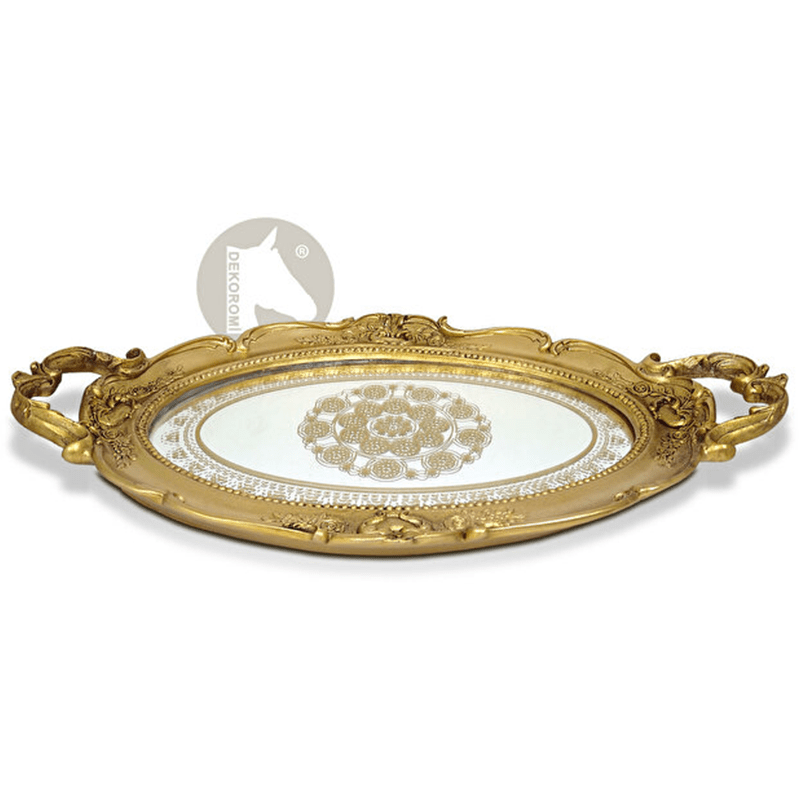 Dekoratif Vintage Aynalı Nişan, Kına, Söz Tepsisi (48x28cm) - 2