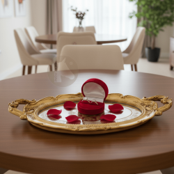 Dekoratif Vintage Aynalı Nişan, Kına, Söz Tepsisi (48x28cm) - 4