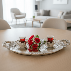 Dekoratif Vintage Aynalı Nişan, Kına, Söz Tepsisi (48x28cm) - 7