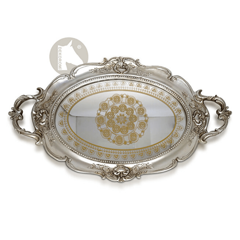 Dekoratif Vintage Aynalı Nişan, Kına, Söz Tepsisi (48x28cm) - 8