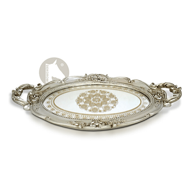 Dekoratif Vintage Aynalı Nişan, Kına, Söz Tepsisi (48x28cm) - 9