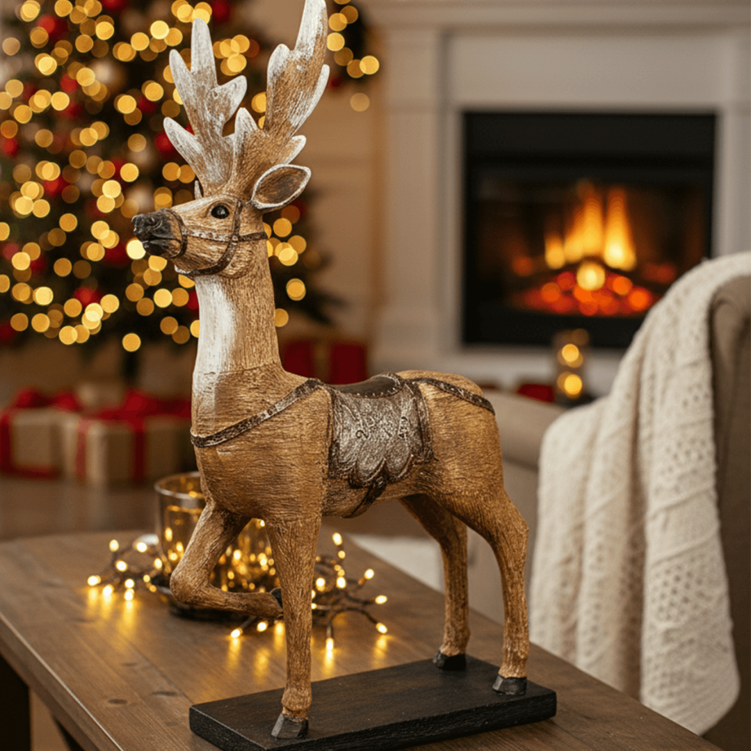 Dekoratif Yılbaşı Geyik Heykeli Biblo Büyük Boy Figür (40x25 cm ) - 3