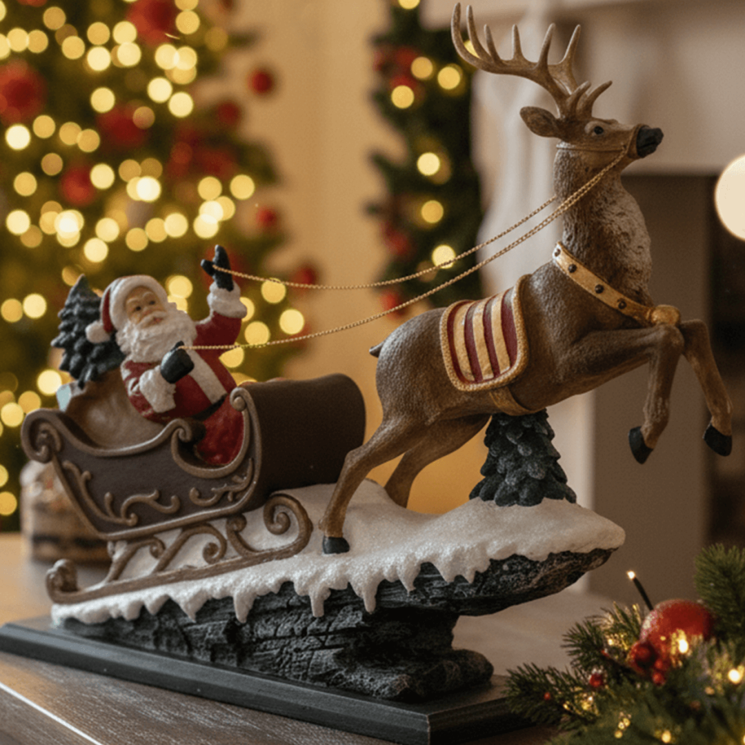 Dekoratif Yılbaşı Noel Baba Heykeli Kızaklı Obje Biblo (54x50cm)