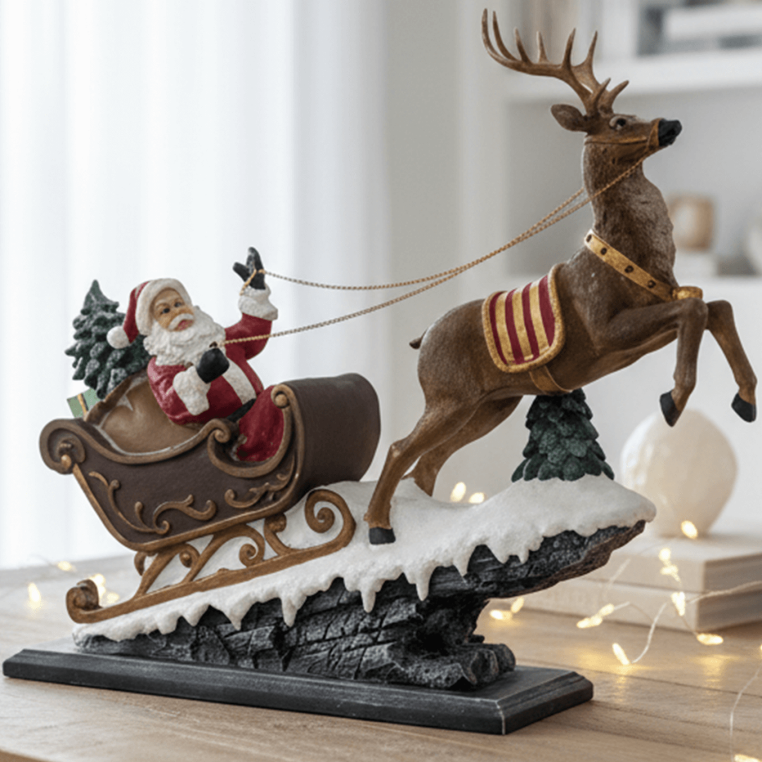 Dekoratif Yılbaşı Noel Baba Heykeli Kızaklı Obje Biblo (54x50cm) - 2