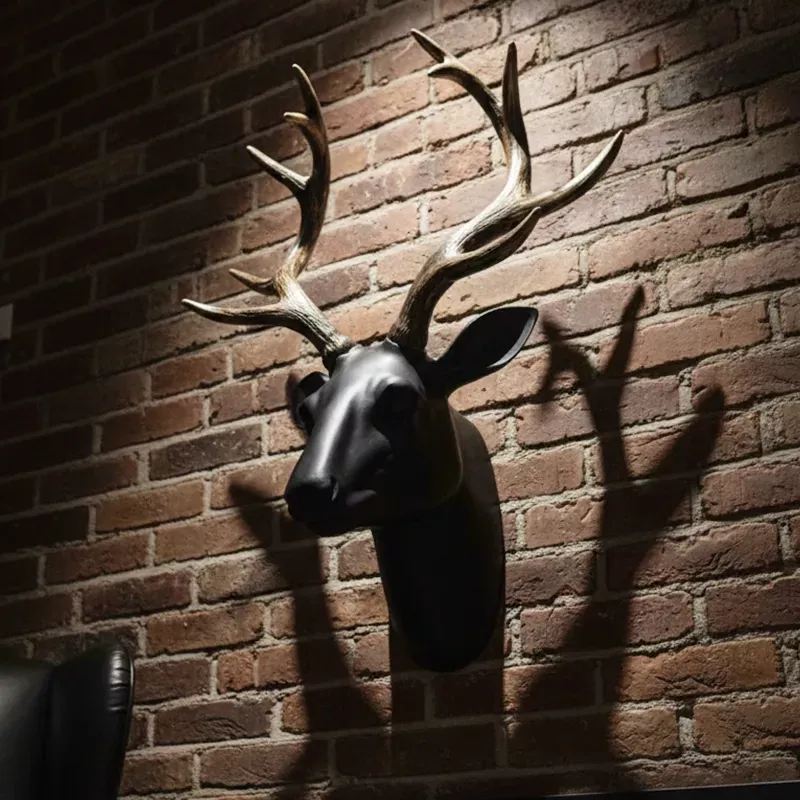Duvar Geyik Büstü Heykeli Siyah 40x29cm - 2