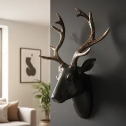 Duvar Geyik Büstü Heykeli Siyah 40x29cm - 3