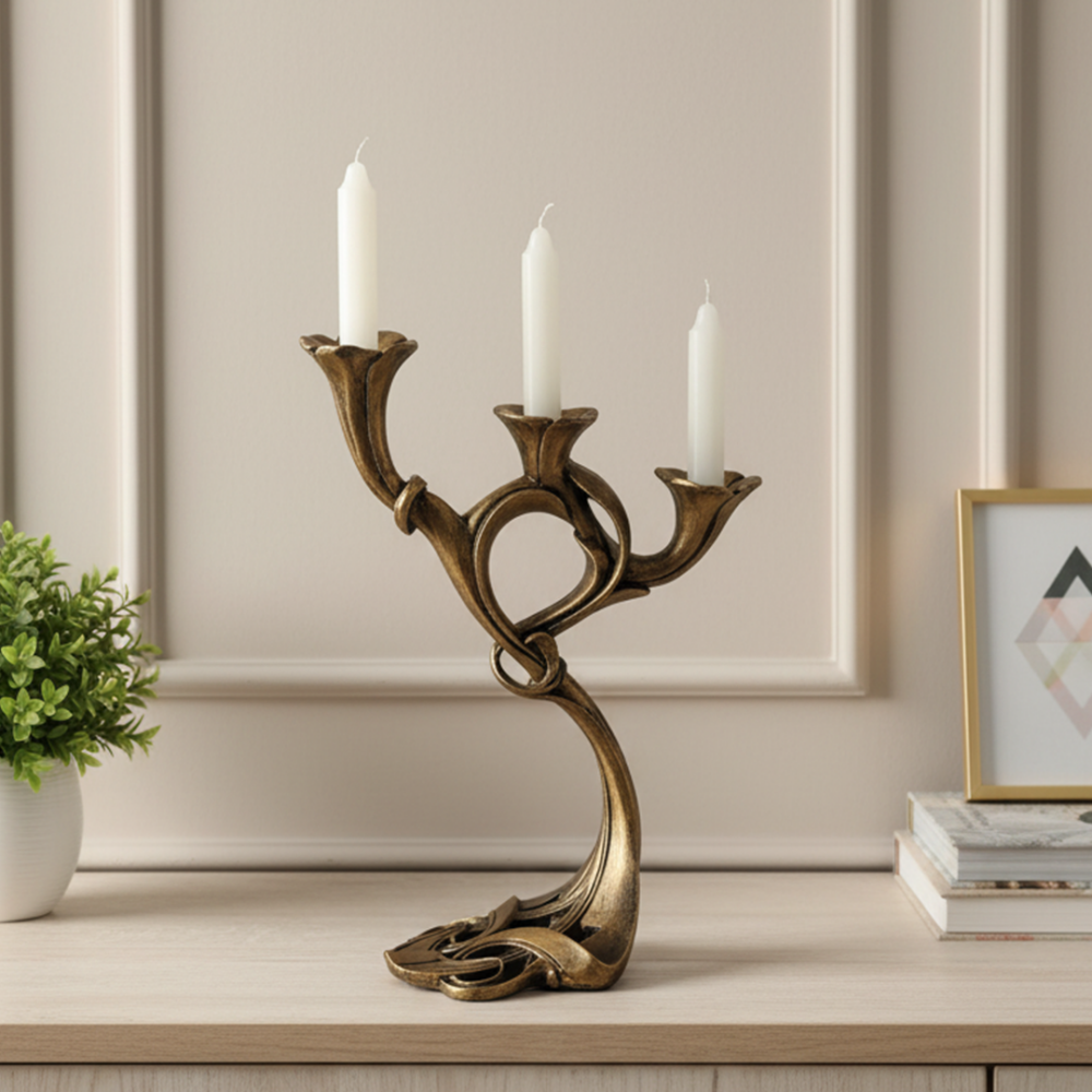 Etnik Desenli Gold Şamdan 40x18 cm