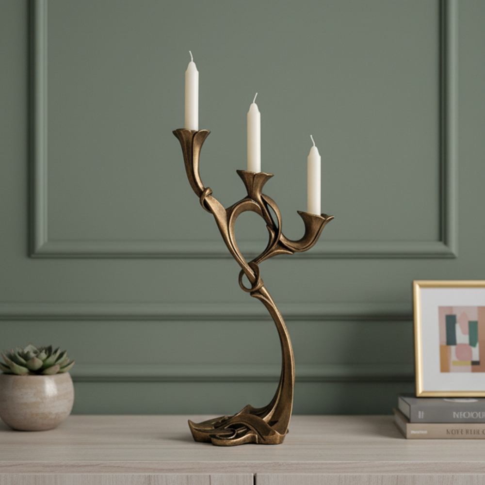 Etnik Desenli Gold Şamdan 40x18 cm - 2