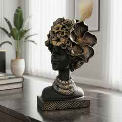 Kaideli Gül Kafalı Etnik Kadın Heykeli 28x16 cm - 3