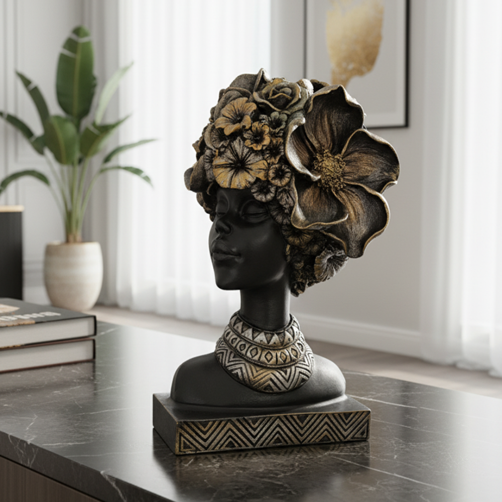 Kaideli Gül Kafalı Etnik Kadın Heykeli 28x16 cm - 3