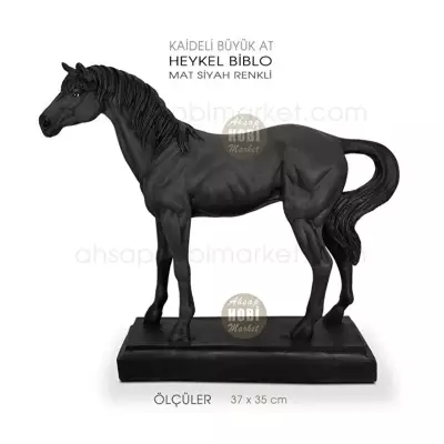 Kaideli Siyah At Heykeli  Dekoratif Biblo 37x35 cm - 2