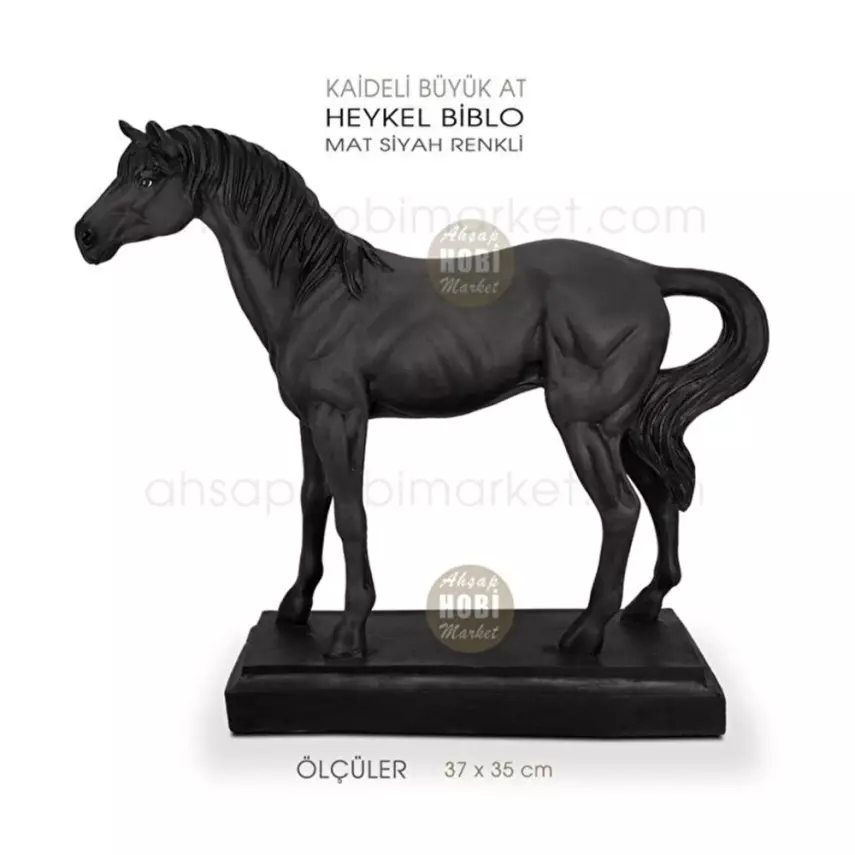 Kaideli Siyah At Heykeli  Dekoratif Biblo 37x35 cm - 2