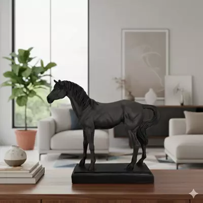 Kaideli Siyah At Heykeli  Dekoratif Biblo 37x35 cm - 3