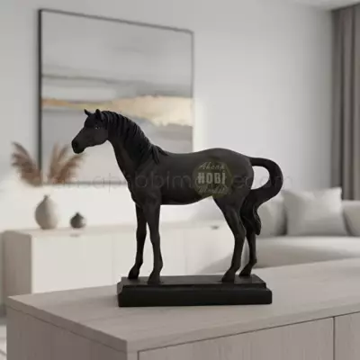 Kaideli Siyah At Heykeli  Dekoratif Biblo 37x35 cm - 1