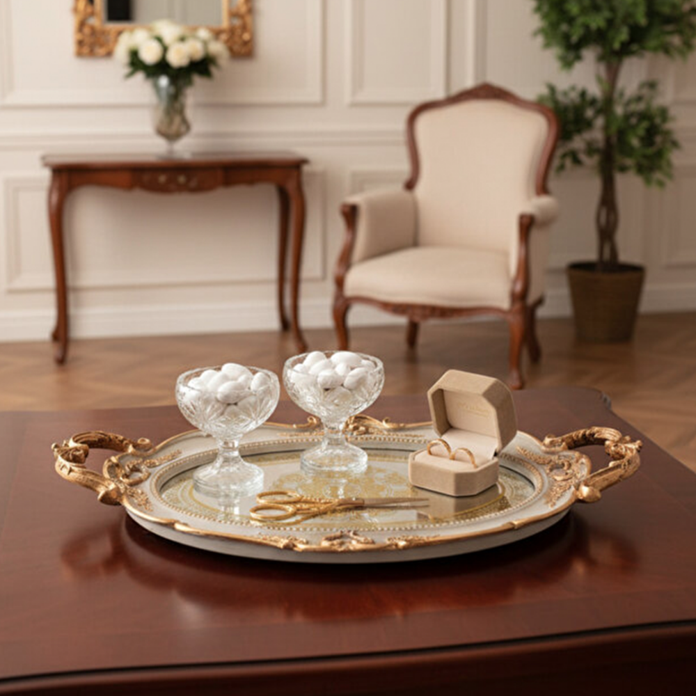 Vintage Aynalı Nişan Söz Kına Tepsisi 48x28