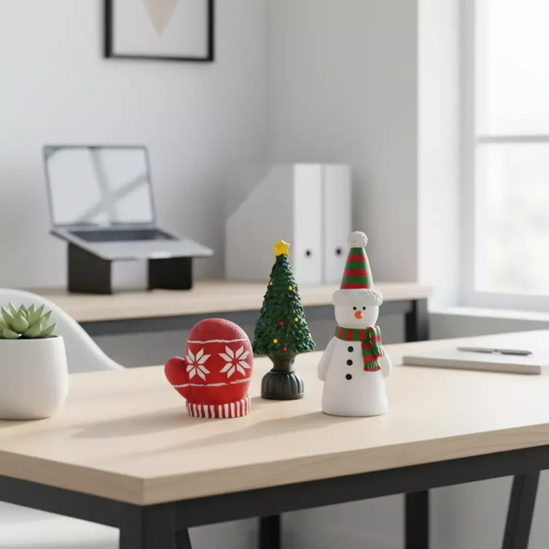 Yılbaşı 3'lü Obje ve Biblo Seti Eldiven Çam Ağacı Kardan Adam (Y 10x17x18 cm) - 2