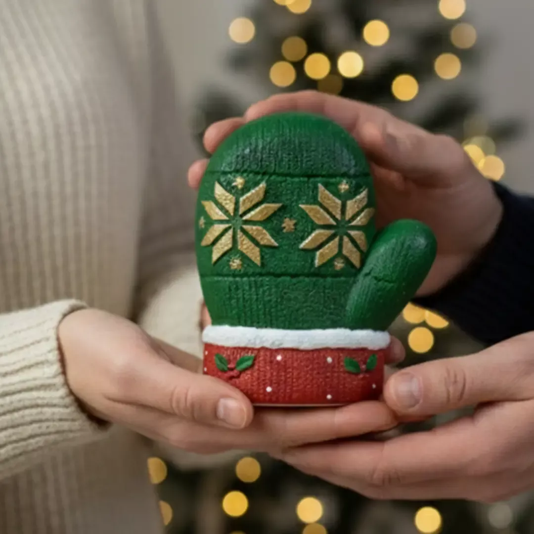 Yılbaşı Eldiveni (Noel) Kırmızı-Yeşil Hediyelik Eldiven Biblo Obje (10x10cm)
