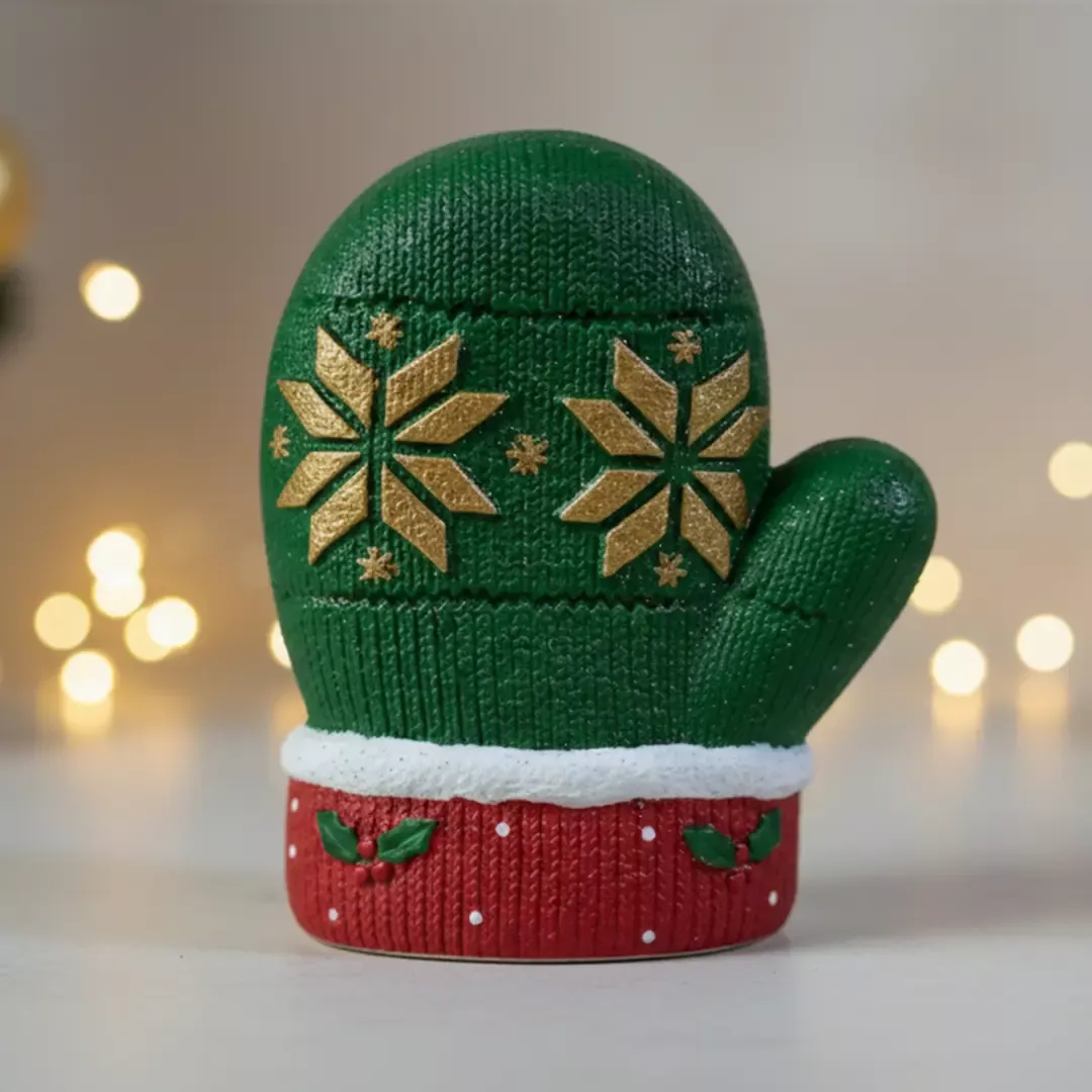 Yılbaşı Eldiveni (Noel) Kırmızı-Yeşil Hediyelik Eldiven Biblo Obje (10x10cm) - 2