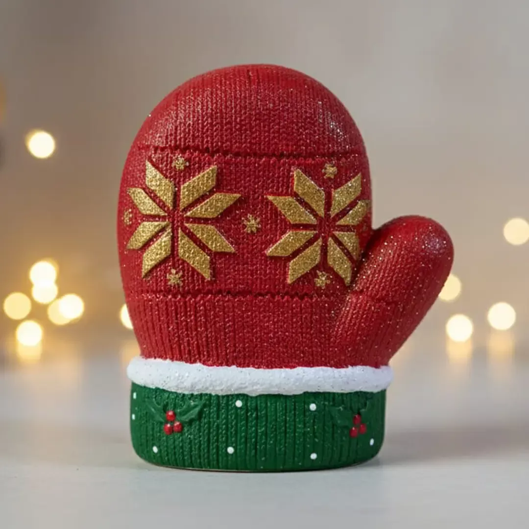 Yılbaşı Eldiveni (Noel) Kırmızı-Yeşil Hediyelik Eldiven Biblo Obje (10x10cm) - 3